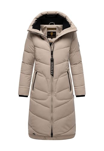MARIKOO Damen Winterjacke Stepp Winter Jacke gesteppter Wintermantel warm lang Mantel [B949-Benik-Light-Taupe-Gr.S] von MARIKOO