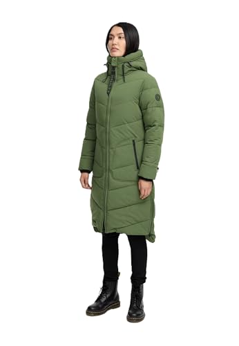 MARIKOO Damen Winterjacke Stepp Winter Jacke gesteppter Wintermantel warm lang Mantel [B949-Benik-Pine-Olive-Gr.XL] von MARIKOO