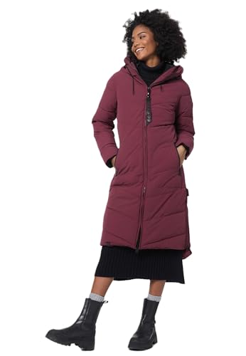 MARIKOO Damen Winterjacke Stepp Winter Jacke gesteppter Wintermantel warm lang Mantel [B949-Benik-Wine-Gr.M] von MARIKOO