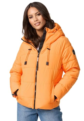 MARIKOO Damen Winterjacke Steppjacke Winter Jacke gesteppt warm mit Kapuze B977 [B977-Shimo-Apricot-Sor-Gr.M] von MARIKOO