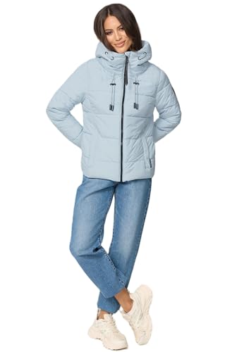 MARIKOO Damen Winterjacke Steppjacke Winter Jacke gesteppt warm mit Kapuze B977 [B977-Shimo-Baby-Blue-Gr.S] von MARIKOO