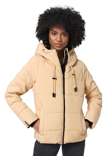 MARIKOO Damen Winterjacke Steppjacke Winter Jacke gesteppt warm mit Kapuze B977 [B977-Shimo-Beige-Gr.S] von MARIKOO