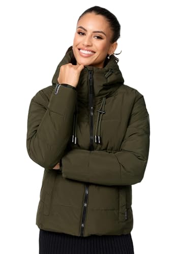 MARIKOO Damen Winterjacke Steppjacke Winter Jacke gesteppt warm mit Kapuze B977 [B977-Shimo-Dark-Olive-Gr.L] von MARIKOO