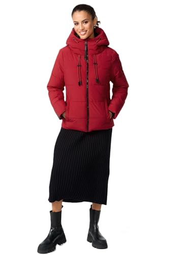 MARIKOO Damen Winterjacke Steppjacke Winter Jacke gesteppt warm mit Kapuze B977 [B977-Shimo-Dark-Red-Gr.L] von MARIKOO