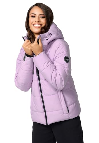 MARIKOO Damen Winterjacke Steppjacke Winter Jacke gesteppt warm mit Kapuze B977 [B977-Shimo-Light-Lilac-Gr.L] von MARIKOO