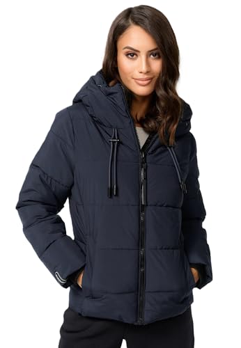 MARIKOO Damen Winterjacke Steppjacke Winter Jacke gesteppt warm mit Kapuze B977 [B977-Shimo-Navy-Gr.M] von MARIKOO