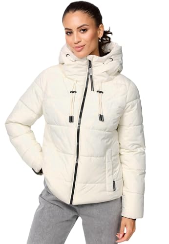 MARIKOO Damen Winterjacke Steppjacke Winter Jacke gesteppt warm mit Kapuze B977 [B977-Shimo-Offwhite-Gr.S] von MARIKOO