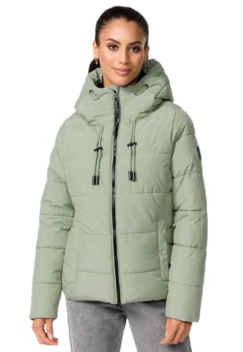 MARIKOO Damen Winterjacke Steppjacke Winter Jacke gesteppt warm mit Kapuze B977 [B977-Shimo-Smokey-Mint-Gr.M] von MARIKOO