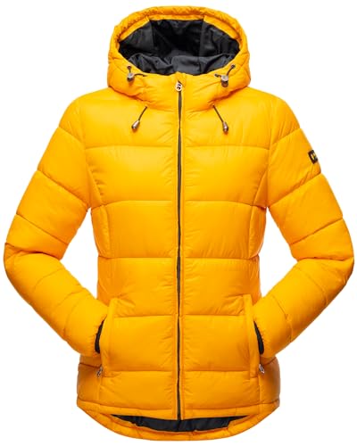 MARIKOO Damen Winterjacke Steppjacke gesteppte Jacke mit Kapuze Leandraa XS-XXL (DE/NL/SE/PL, Alphanumerisch, L, Regular, Regular, Gelb) von MARIKOO