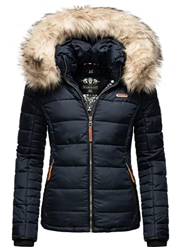 MARIKOO Damen Winterjacke Steppjacke mit abnehmbarem Kunstfell Lerikaa Navy Gr. 3XL von MARIKOO