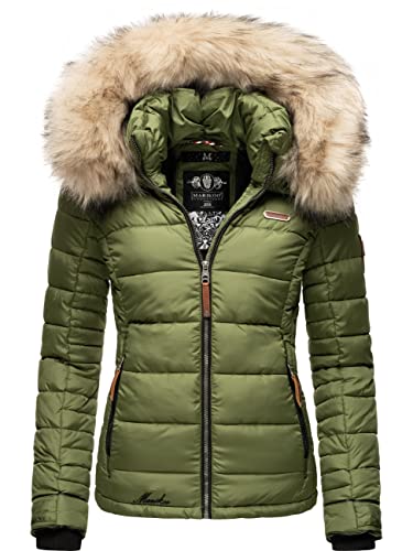 MARIKOO Damen Winterjacke Steppjacke mit abnehmbarem Kunstfell Lerikaa Olive Gr. 3XL von MARIKOO