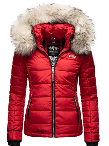 MARIKOO Damen Winterjacke Steppjacke mit abnehmbarem Kunstfell Lerikaa Red Gr. 3XL von MARIKOO