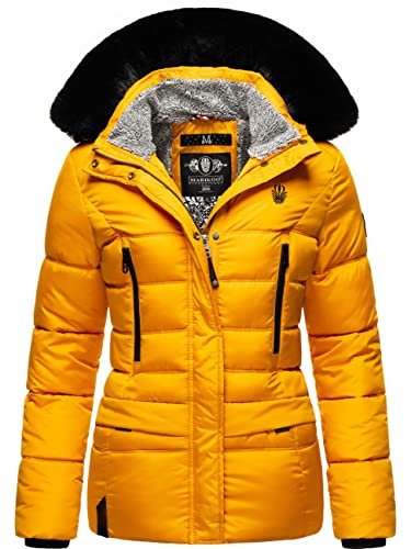 MARIKOO Damen Winterjacke Steppjacke mit abnehmbarem Kunstfell und Kapuze Loveleen Yellow Gr. XL von MARIKOO