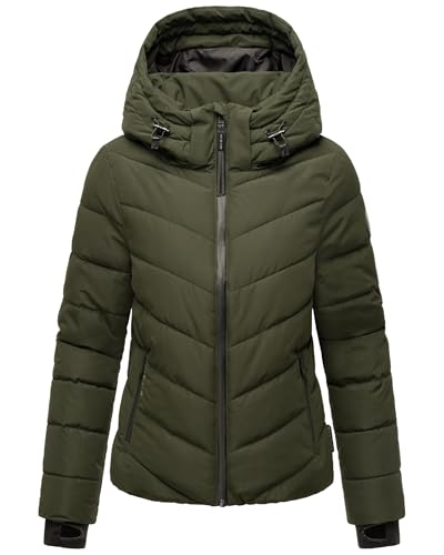 MARIKOO Damen Winterjacke Steppjacke warm mit Abnehmbarer Kapuze Samuiaa XVI Dark Olive Gr. XXL von MARIKOO