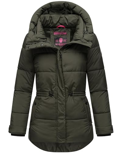 MARIKOO Damen Winterjacke Steppjacke warm mit Kapuze Akumaa Dark Olive Gr. L von MARIKOO