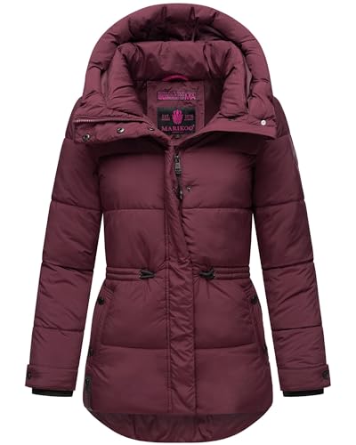 MARIKOO Damen Winterjacke Steppjacke warm mit Kapuze Akumaa Wine Gr. L von MARIKOO