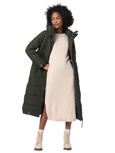 MARIKOO Damen Winterjacke Steppmantel lang gesteppter Mantel Winter Parka Jacke warm B985 [B985-Nadeshik-D-Olive-Gr.L] von MARIKOO