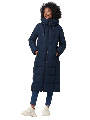 MARIKOO Damen Winterjacke Steppmantel lang gesteppter Mantel Winter Parka Jacke warm B985 [B985-Nadeshik-Navy-Gr.S] von MARIKOO