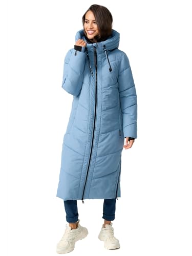 MARIKOO Damen Winterjacke Wintermantel Parka lange Winter Stepp Jacke B979 [B979-Nadar-Powder-Blue-Gr.M] von MARIKOO