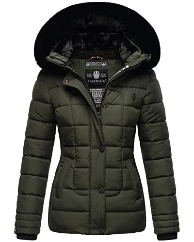 MARIKOO Damen Winterjacke gesteppt Stepp Jacke Winter B884 [B884-Qesr-Olive-Gr.L] von MARIKOO