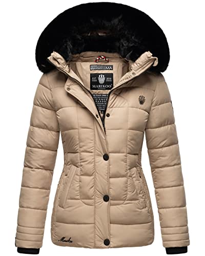 MARIKOO Damen Winterjacke gesteppt Stepp Jacke Winter B884 [B884-Qesr-Taupe-Gr.L] von MARIKOO