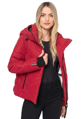 MARIKOO Winterjacke Damen (XS-XXL) - Wasserabweisend, Warm, Kapuze abnehmbar, Winddicht - Steppjacke, Frauen - Stehkragen, 4 Taschen, verlängerter Zipper - Dark Red XXL von MARIKOO