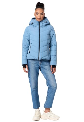 MARIKOO Winterjacke Damen (XS-XXL) - Wasserabweisend, Warm, Kapuze abnehmbar, Winddicht - Steppjacke, Frauen - Stehkragen, 4 Taschen, verlängerter Zipper - Blue L von MARIKOO