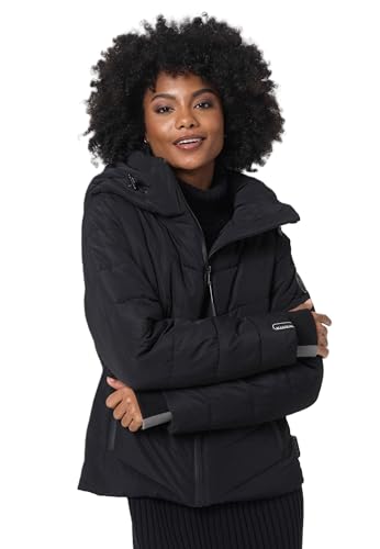 MARIKOO Winterjacke Damen (XS-XXL) - Wasserabweisend, Warm, Kapuze abnehmbar, Winddicht - Steppjacke, Frauen - Stehkragen, 4 Taschen, verlängerter Zipper - Schwarz L von MARIKOO