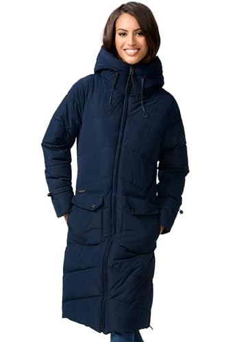 MARIKOO Damen Wintermantel (XS-XXL) - Leicht, Wasserabweisend, Steppmantel, 4 Taschen, 2 Wege Reißverschluss, Warme Jacke Frauen B984 (L, Navy) von MARIKOO