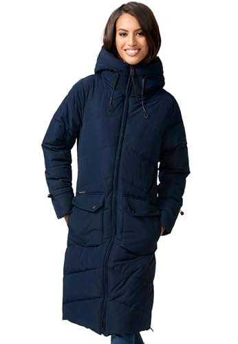 MARIKOO Damen Winterjacke gesteppt lang gesteppte Winter Jacke warm Kapuze B984 [B984-Tomom-Navy-Gr.L] von MARIKOO