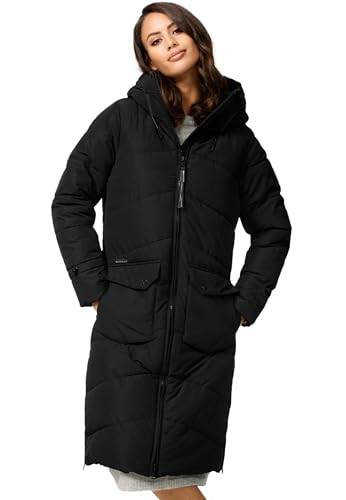 MARIKOO Damen Wintermantel (XS-XXL) - Leicht, Wasserabweisend, Steppmantel, 4 Taschen, 2 Wege Reißverschluss, Warme Jacke Frauen B984 (XXL, Schwarz) von MARIKOO