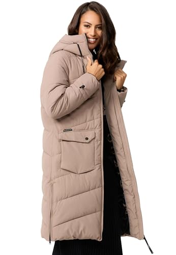MARIKOO Damen Wintermantel (XS-XXL) - Leicht, Wasserabweisend, Steppmantel, 4 Taschen, 2 Wege Reißverschluss, Warme Jacke Frauen B984 (L, Grey) von MARIKOO