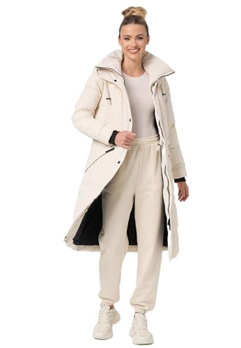 MARIKOO Damen Winterjacke lange Stepp Winter Jacke warm gesteppt B948 [B948-Ayum-Creme-Gr.3XL] von MARIKOO