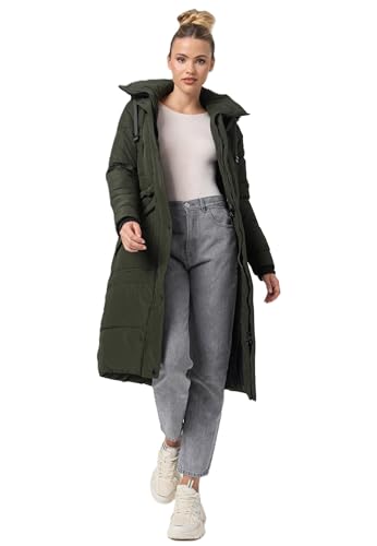 MARIKOO Damen Winterjacke lange Stepp Winter Jacke warm gesteppt B948 [B948-Ayum-Dark-Olive-Gr.3XL] von MARIKOO