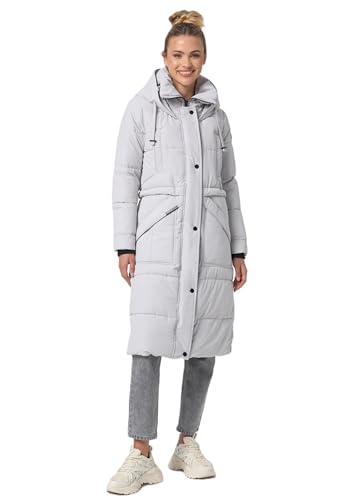 MARIKOO Damen Winterjacke lange Stepp Winter Jacke warm gesteppt B948 [B948-Ayum-Light-Grey-Gr.M] von MARIKOO