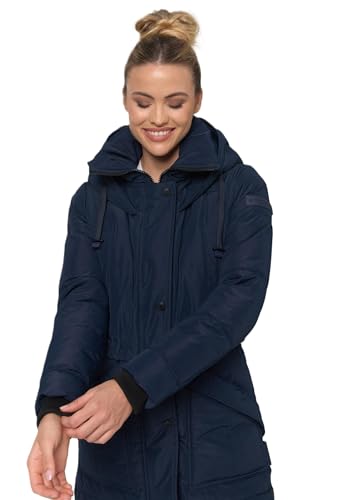 MARIKOO Damen Winterjacke lange Stepp Winter Jacke warm gesteppt B948 [B948-Ayum-Navy-Gr.L] von MARIKOO