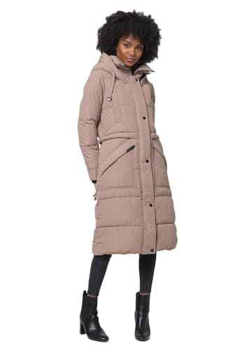 MARIKOO Damen Winterjacke lange Stepp Winter Jacke warm gesteppt B948 [B948-Ayum-Taupe-Grey-Gr.M] von MARIKOO