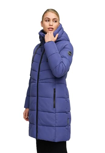 MARIKOO Damen Winterjacke lange Winter Stepp Jacke mit Teddyfell warm gefüttert B978 [B978-Natsuk-Blue-Violet-Gr.L] von MARIKOO