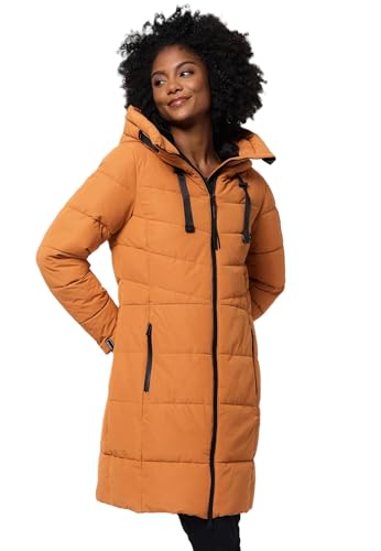 MARIKOO Damen Winterjacke lange Winter Stepp Jacke mit Teddyfell warm gefüttert B978 [B978-Natsuk-Cinnamon-Gr.XL] von MARIKOO