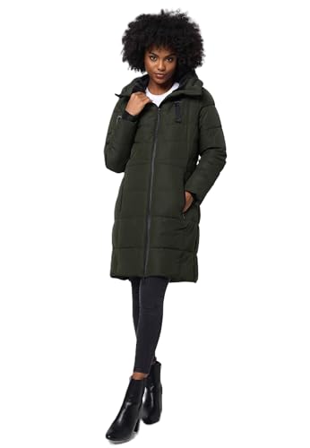 MARIKOO Damen Winterjacke lange Winter Stepp Jacke mit Teddyfell warm gefüttert B978 [B978-Natsuk-Dark-Olive-Gr.XL] von MARIKOO