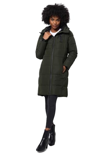 MARIKOO Damen Winterjacke lange Winter Stepp Jacke mit Teddyfell warm gefüttert B978 [B978-Natsuk-Dark-Olive-Gr.XXL] von MARIKOO