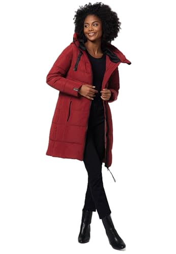 MARIKOO Damen Winterjacke lange Winter Stepp Jacke mit Teddyfell warm gefüttert B978 [B978-Natsuk-Dark-Red-Gr.XL] von MARIKOO