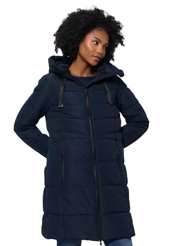 MARIKOO Damen Winterjacke lange Winter Stepp Jacke mit Teddyfell warm gefüttert B978 [B978-Natsuk-Navy-Gr.M] von MARIKOO