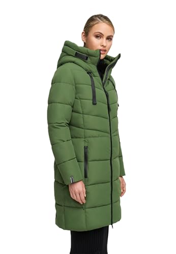MARIKOO Damen Winterjacke lange Winter Stepp Jacke mit Teddyfell warm gefüttert B978 [B978-Natsuk-Pine-Olive-Gr.M] von MARIKOO