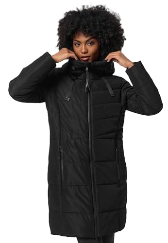 MARIKOO Damen Winterjacke lange Winter Stepp Jacke mit Teddyfell warm gefüttert B978 [B978-Natsuk-Schwarz-Gr.S] von MARIKOO