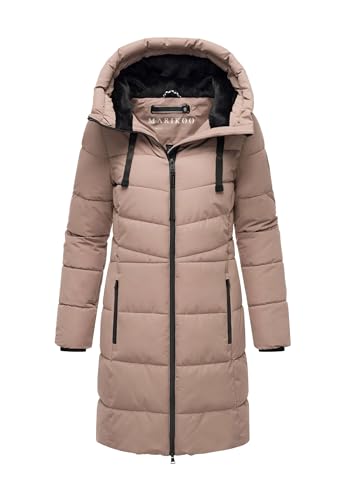 MARIKOO Damen Winterjacke lange Winter Stepp Jacke mit Teddyfell warm gefüttert B978 [B978-Natsuk-Taupe-Grey-Gr.XXL] von MARIKOO