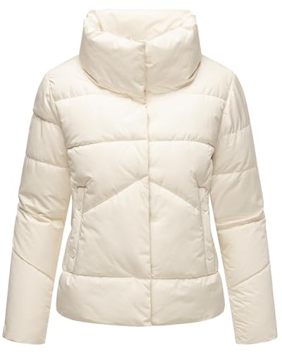 MARIKOO Damen Winterjacke warme Kurze Steppjacke mit hohem Kragen Jalliaa 16 Off White Gr. L von MARIKOO