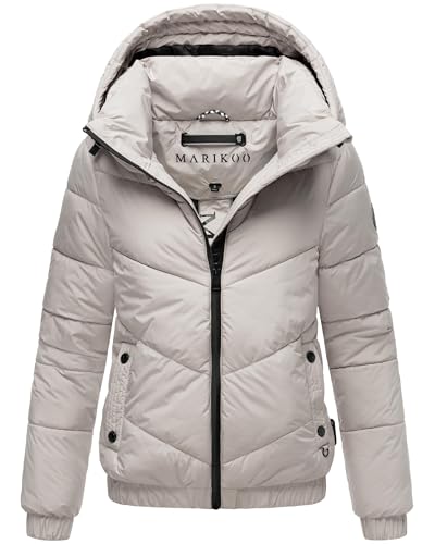 MARIKOO Damen Winterjacke warme Steppjacke mit Kapuze Nayanaa XVI Light Grey Gr. XXL von MARIKOO