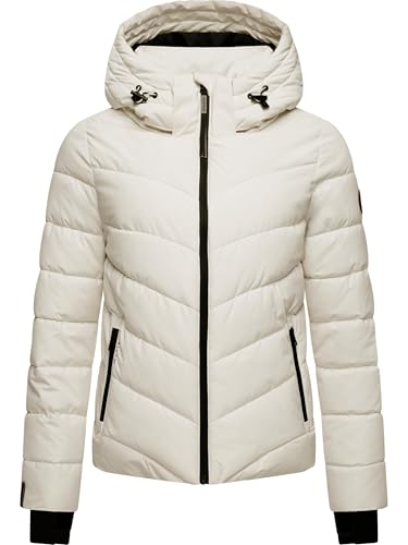 MARIKOO Damen Winterjacke warme Steppjacke mit abnehmbarer Kapuze Samuiaa XVI Offwhite Gr. L von MARIKOO