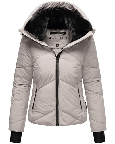 MARIKOO Damen Winterjacke warme Steppjacke mit Fellkragen und (Abnehmbarer) Kapuze Simaraa XVI Light Grey Gr. M von MARIKOO